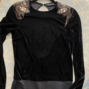 Velvet body suit with beaded details